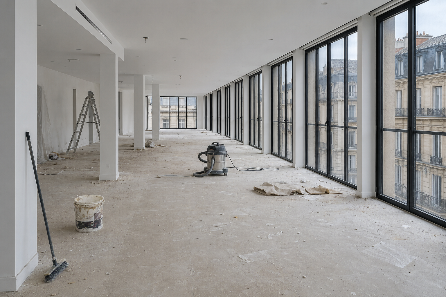 Local avant le nettoyage de fin de chantier
